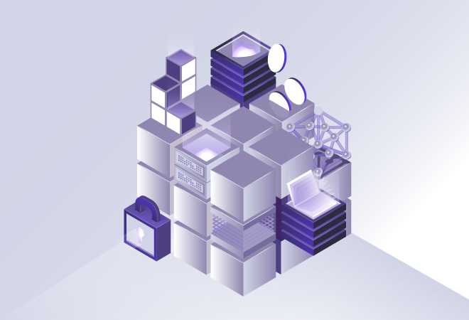 Isometric illustration of LedgerLens enterprise infrastructure: secured, white-label proof-of-reserves systems