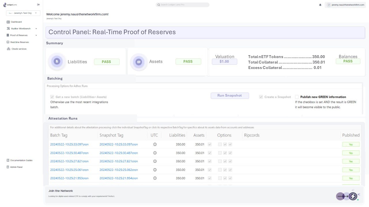 LedgerLens real-time Proof of Reserves control panel